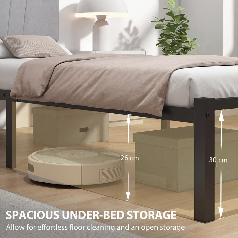 Single Bed Frame with Padded Headboard and 26 cm Underbed Storage Space Black Homcom