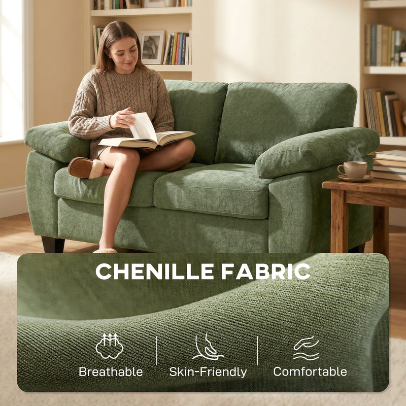 2 Seater Compact Sofa for Small Living Rooms with Thick Cushions and Wide Armrests Dark Green