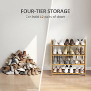 4 Tier Bamboo Shoe Rack Freestanding Storage Shelf For Hallway Or Bedroom Natural Wood