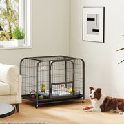 Steel Dog Crate for Small and Medium Dogs with Triple Doors and Removable Tray Black Pawhut