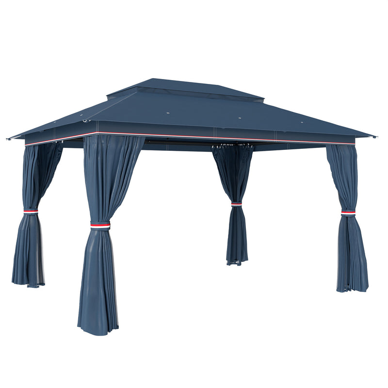 3x3m Metal Garden Gazebo with Curtains and Mesh Netting for Year Round Privacy and Shade, Dark Blue Outsunny