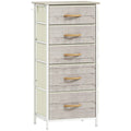 Tall Fabric Chest of 5 Drawers with Wood Frame Ideal for Bedroom Storage Natural Wood