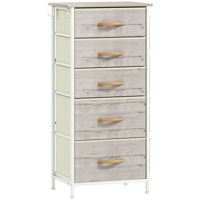 Tall Fabric Chest of 5 Drawers with Wood Frame Ideal for Bedroom Storage Natural Wood