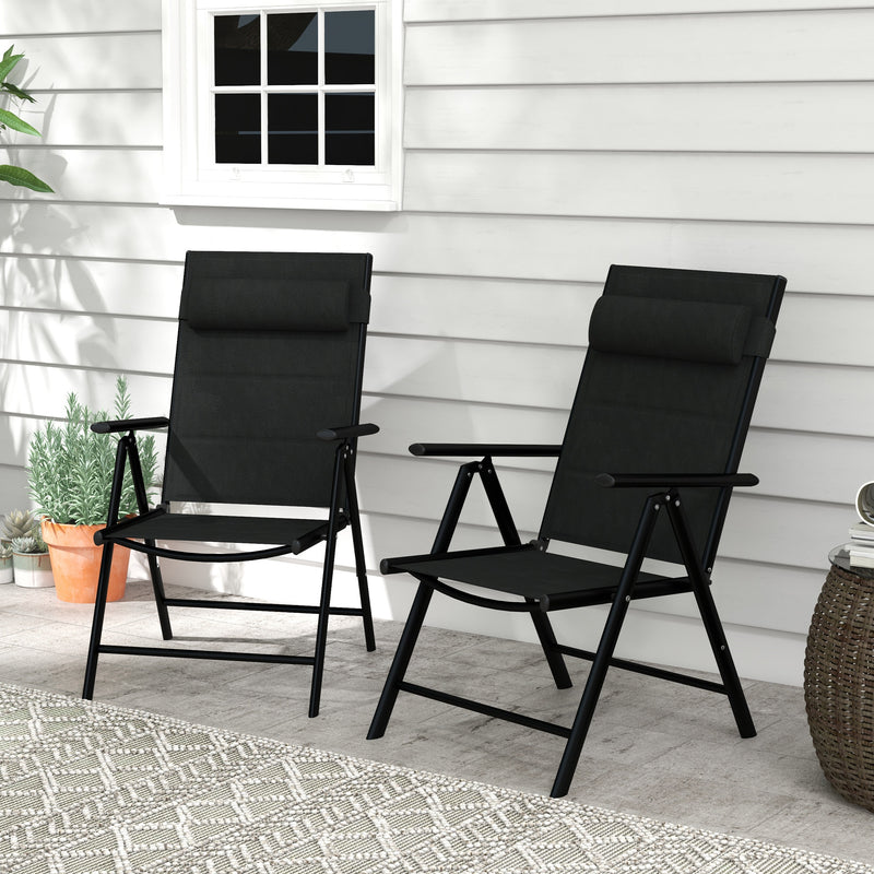 Set of 2 Black Garden Chairs with Armrests and Cushions for Relaxing Outdoor Seating