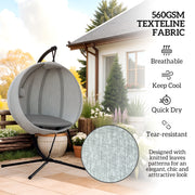 Grey Hanging Egg Chair with Stand Thick Cushion and Cup Holder for Garden or Balcony by Outsunny