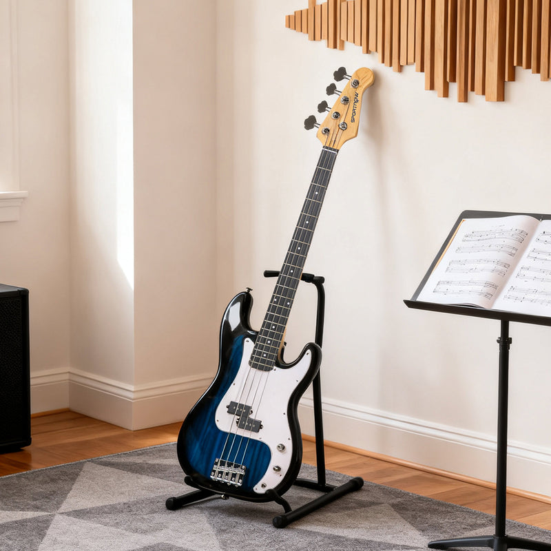 Electric Bass Guitar Starter Kit With Amplifier and Bag for Home Practice Blue Black