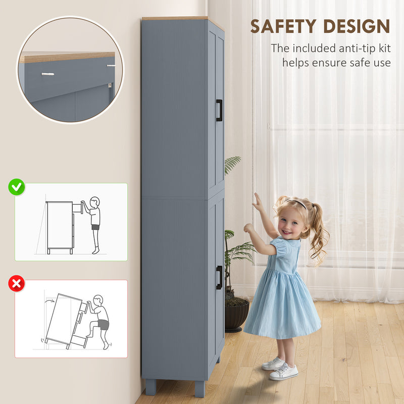 Freestanding Kitchen Pantry Cabinet with Adjustable Shelves for Storage, Grey Wood Effect