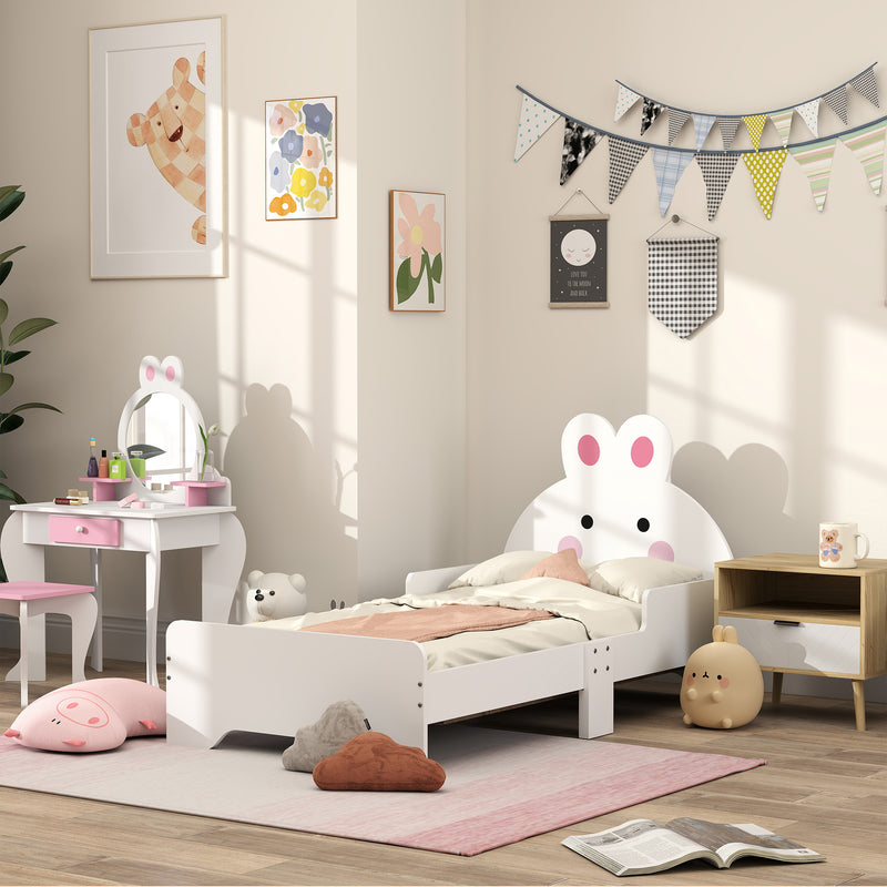 Toddler Bed with Rabbit Design Ideal for Kids Bedroom Play and Sleep Space, White