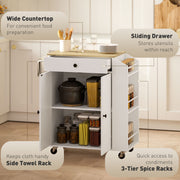 Rolling Kitchen Island with Drawer and Towel Rail for Extra Storage Space, White 82x38x86.5cm
