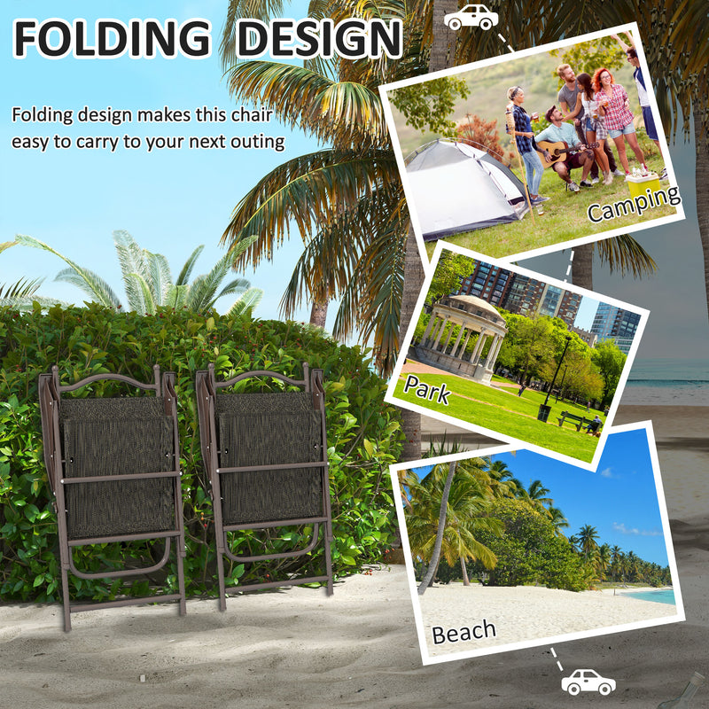 Set of 2 Folding Garden Chairs with Breathable Mesh Seats for Outdoor Use Dark Brown AOSOM