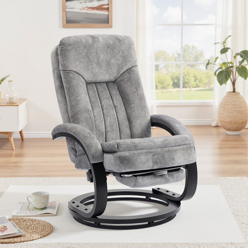 Swivel Recliner Armchair With Footrest And Wooden Base For Lounge Or Office Use Grey