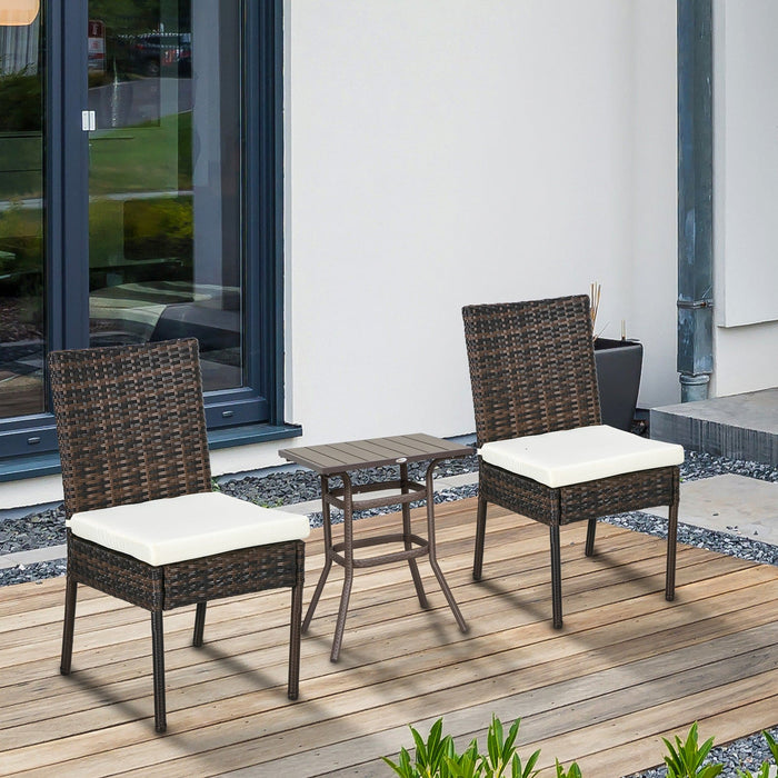 Set of 2 Brown Rattan Garden Dining Chairs With White Cushions