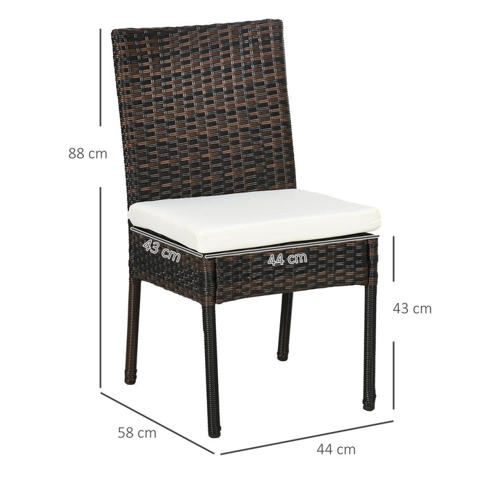 Set of 2 Brown Rattan Garden Dining Chairs With White Cushions