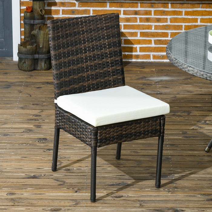 Set of 2 Brown Rattan Garden Dining Chairs With White Cushions