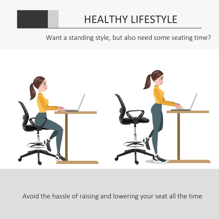 Image of a Set of 5 Vinsetto Draftsman Chair With Wheels, Footrest, Armrests, Adjustable Height For Home Office. Ideal for Standing Desks