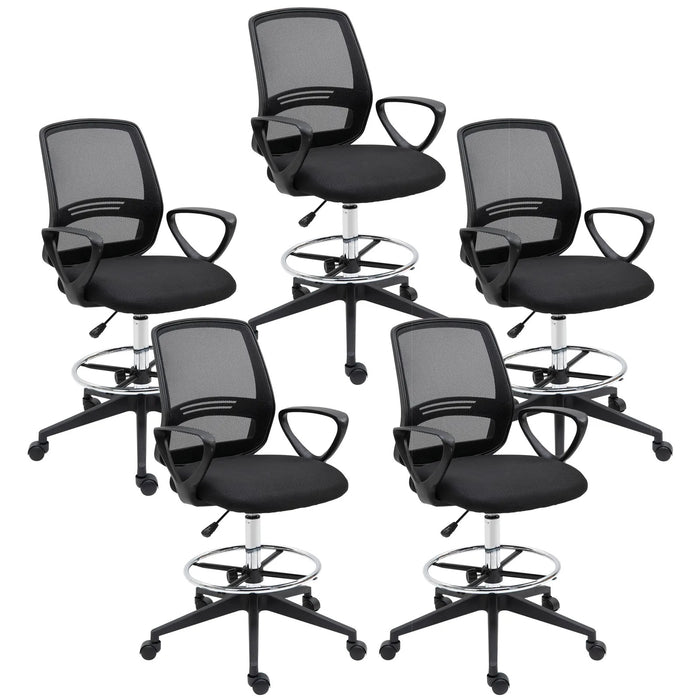 Image of a Set of 5 Vinsetto Draftsman Chair With Wheels, Footrest, Armrests, Adjustable Height For Home Office. Ideal for Standing Desks