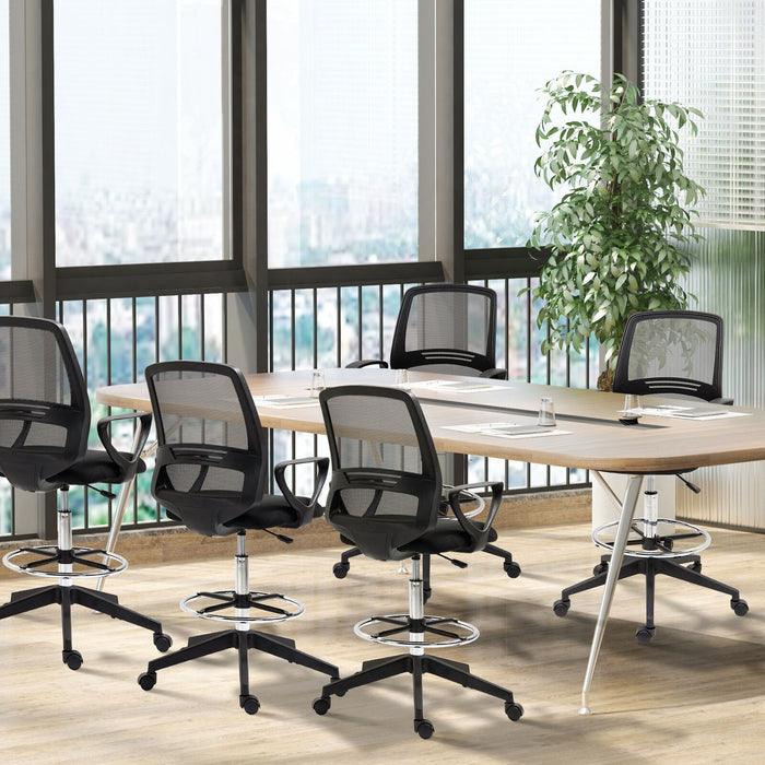 Image of a Set of 5 Vinsetto Draftsman Chair With Wheels, Footrest, Armrests, Adjustable Height For Home Office. Ideal for Standing Desks