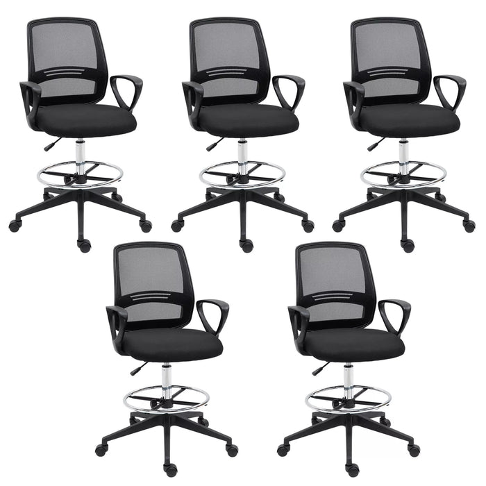 Image of a Set of 5 Vinsetto Draftsman Chair With Wheels, Footrest, Armrests, Adjustable Height For Home Office. Ideal for Standing Desks