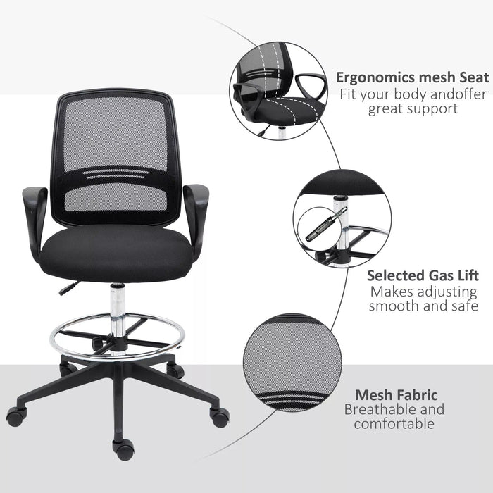 Image of a Set of 5 Vinsetto Draftsman Chair With Wheels, Footrest, Armrests, Adjustable Height For Home Office. Ideal for Standing Desks