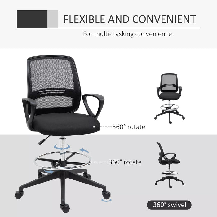 Image of a Set of 5 Vinsetto Draftsman Chair With Wheels, Footrest, Armrests, Adjustable Height For Home Office. Ideal for Standing Desks