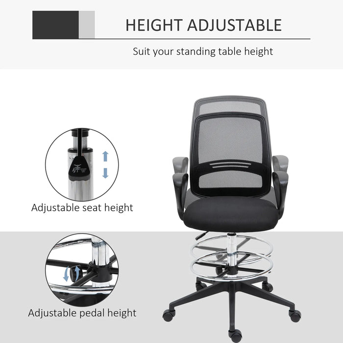 Image of a Set of 5 Vinsetto Draftsman Chair With Wheels, Footrest, Armrests, Adjustable Height For Home Office. Ideal for Standing Desks