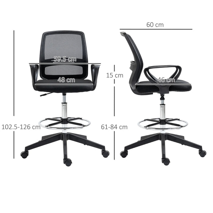 Image of a Set of 5 Vinsetto Draftsman Chair With Wheels, Footrest, Armrests, Adjustable Height For Home Office. Ideal for Standing Desks