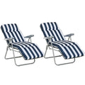 Set of 2 Garden Recliner Chairs, Blue Stripes Outsunny