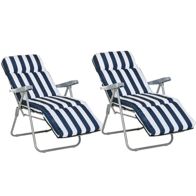 Set of 2 Garden Recliner Chairs, Blue Stripes Outsunny