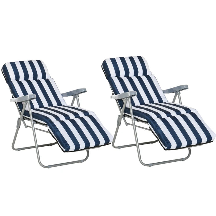 Set of 2 Garden Recliner Chairs, Blue Stripes