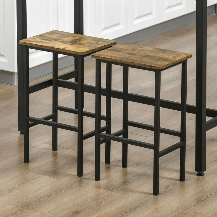 Set of 2 Industrial Breakfast Bar Stools, Rustic Brown