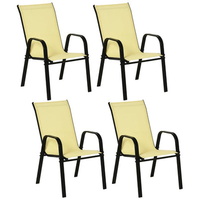 Set of 4 Stackable Patio Chairs, Yellow Outsunny