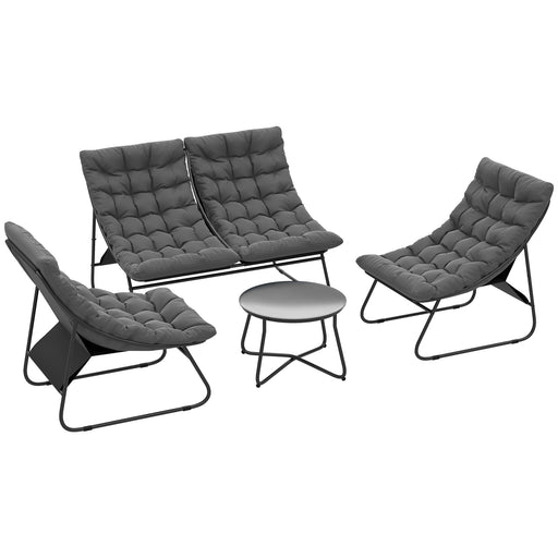 4 Seater Rattan Garden Furniture Set with Cushions and Glass Table in Grey by Outsunny