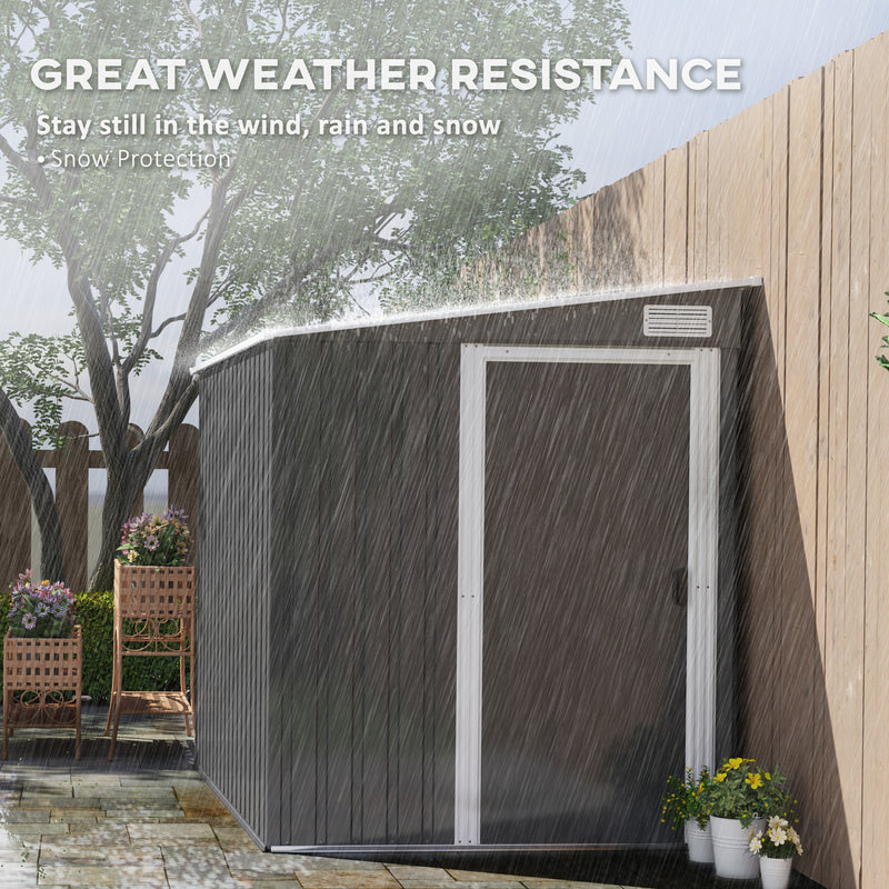 7x5ft Galvanised Metal Garden Storage Shed With Sliding Door Dark Grey by Outsunny