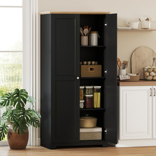 Tall Kitchen Storage Cabinet with 4 Shelves for Organised Worktops and Concealed Storage Black 80 x 48 x 172 cm Homcom