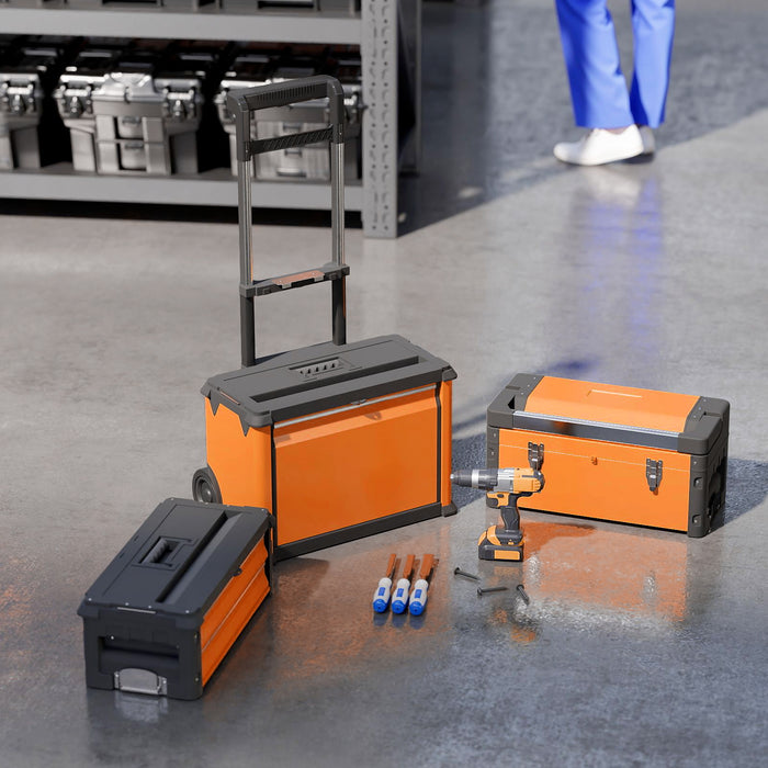 3 in 1 Stackable Rolling Tool Box Orange With Wheels For Easy Garage Organisation
