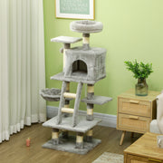 132cm Cat Tree Tower with Scratching Post Hammock and Toys for Indoor Cats Grey