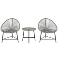 Grey 3 Piece Rattan Bistro Set with Acapulco Chairs and Glass Table for Garden and Patio by Outsunny