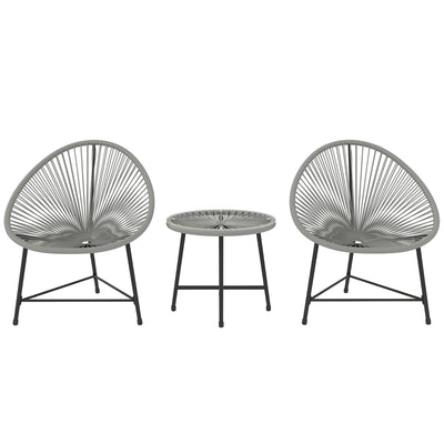 Grey 3 Piece Rattan Bistro Set with Acapulco Chairs and Glass Table for Garden and Patio by Outsunny