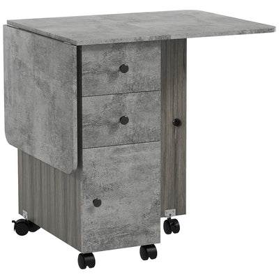 Drop Leaf Dining Table 6 Seater with Storage Shelves Space Saving Design Mixed Grey