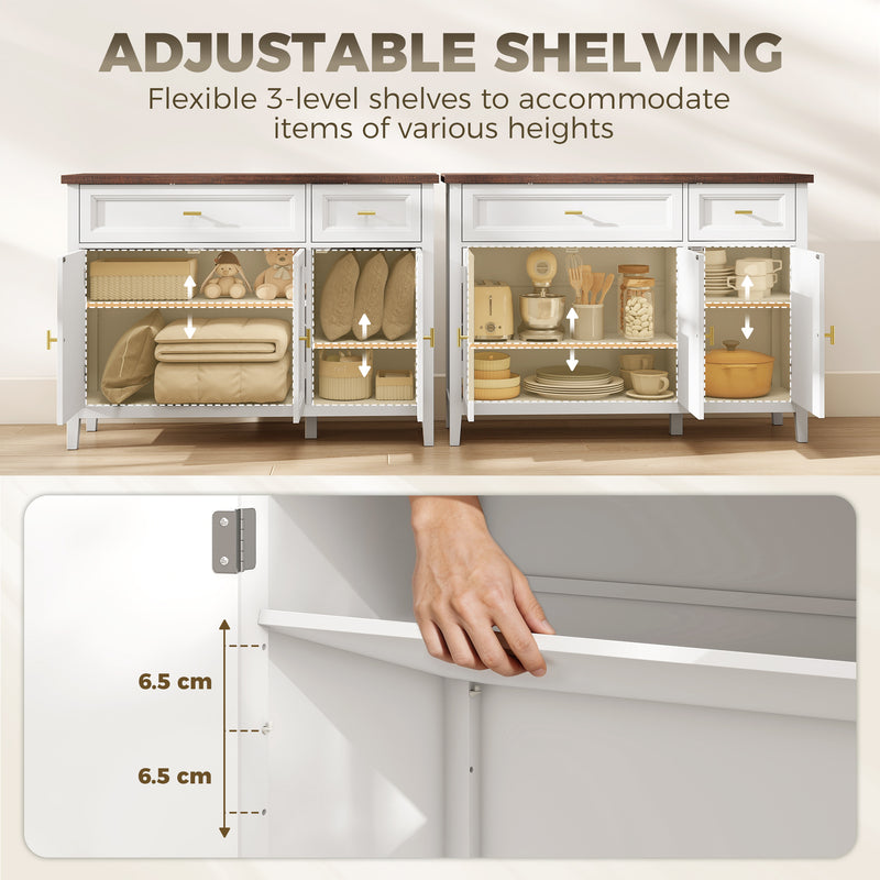 Hallway Sideboard with Adjustable Shelves and Drawers for Organised Storage White Brown Homcom