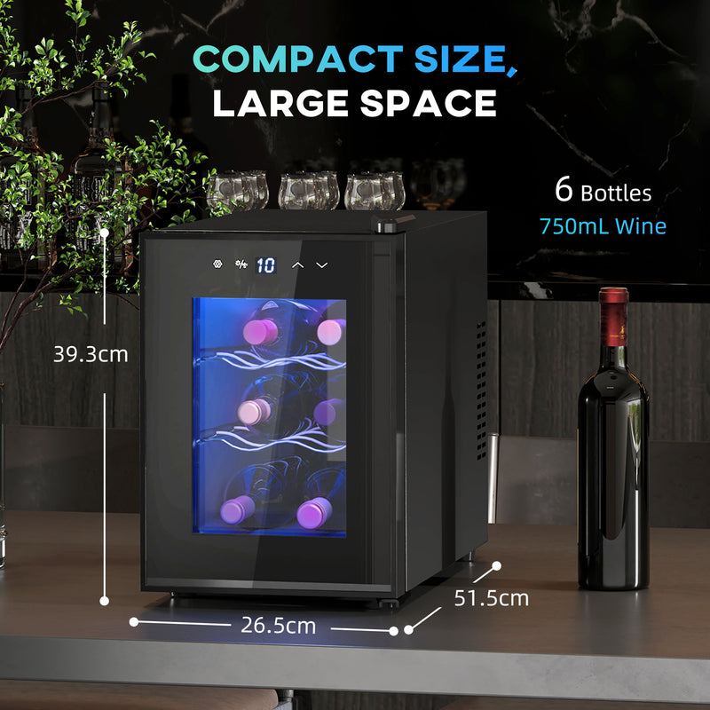 Six Bottle Countertop Wine Fridge 8-18℉ Temperature Control Black by HOMCOM