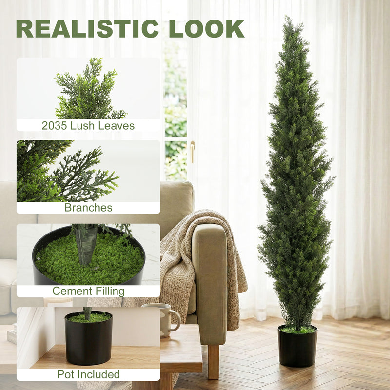 Artificial Cypress Trees Set of 2 for Tidy Low Maintenance Front Door Display Green Homcom