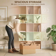 HOMCOM 5-Tier Bookshelf, S Shaped Geometric Bookcase with 15 Compartments, White Wood Effect AOSOM