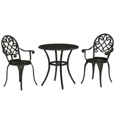 Three Piece Black Aluminium Garden Bistro Set Weather Resistant by Outsunny