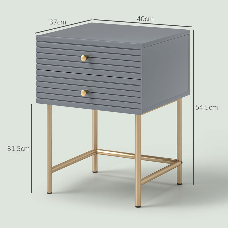 Set of Two Grey Bedside Tables with Gold Legs Storage by HOMCOM
