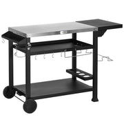 Black BBQ Grill Table with Stainless Steel Top for Outdoor Cooking and Entertaining