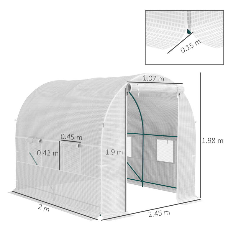 White Polytunnel Greenhouse 245 x 200 cm for Garden Plant Growth by Outsunny