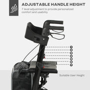 Folding Rollator Walker with Padded Seat Backrest Storage Bag and Brakes Black by HOMCOM AOSOM