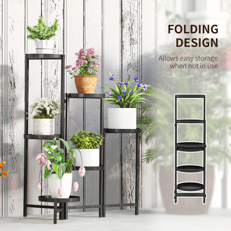 Black 3 Tier Foldable Metal Plant Stand for Indoor Outdoor Use by Outsunny
