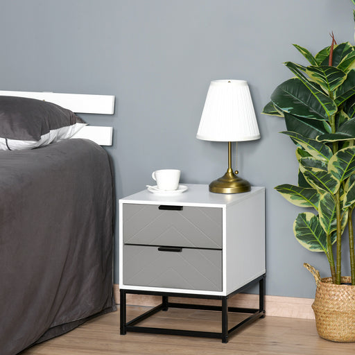 2 Drawer Bedside Cabinet With Metal Base For Bedroom Living Room Or Dorm Storage